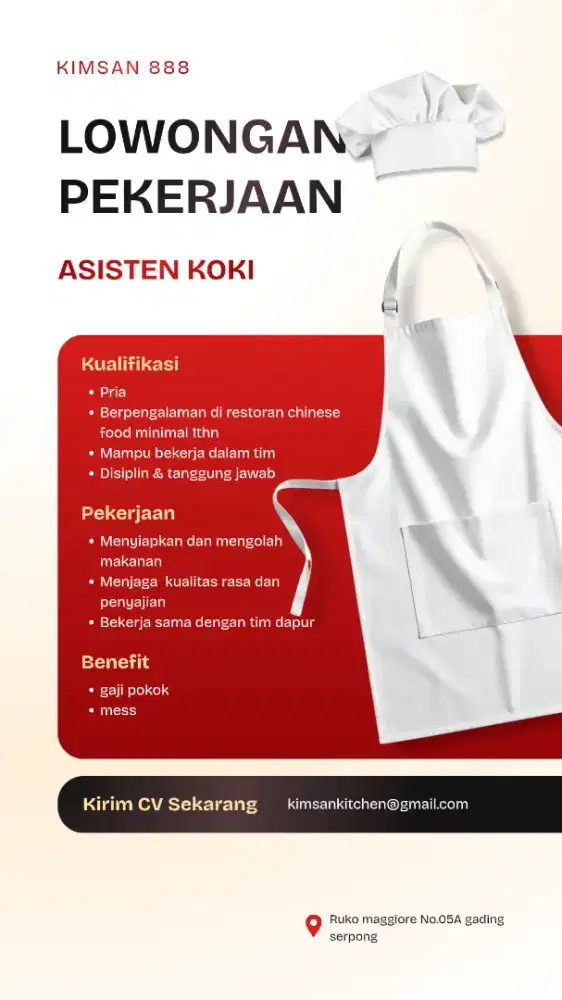 Lowongan kerja asisten koki