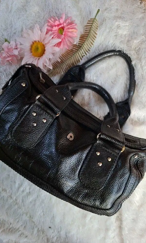 PRELOVED] Tas Kulit Asli Papillon Top Handle Vintage - Hitam