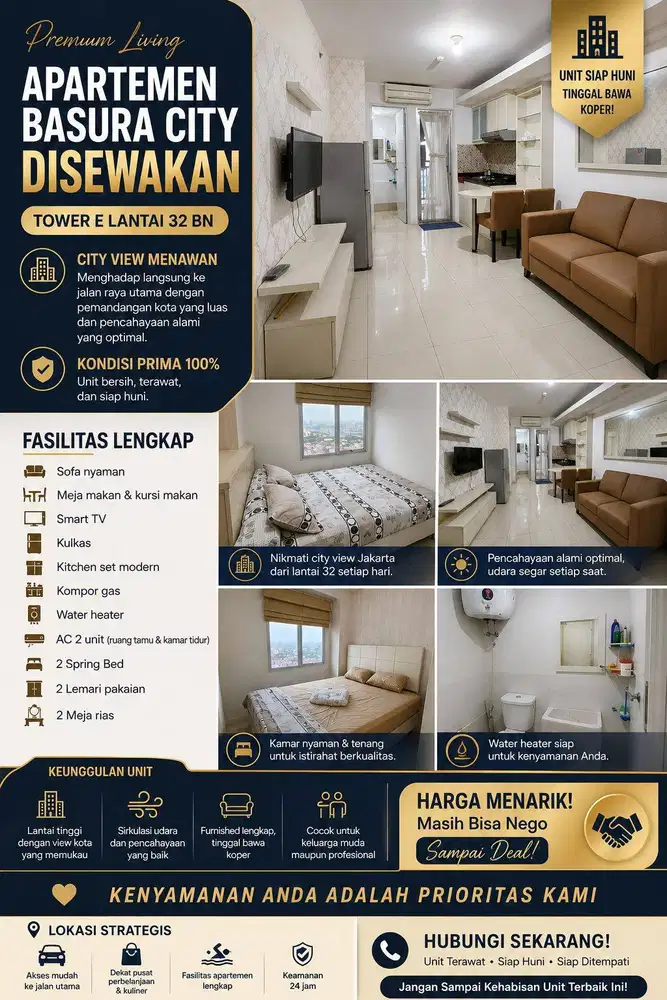APARTEMEN BASURA CITY DISEWAKAN - Tower E Lantai 32 BN