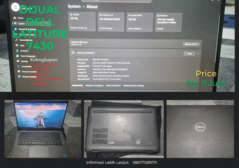 Laptop Dell 7430 i7 gen 12 Ram