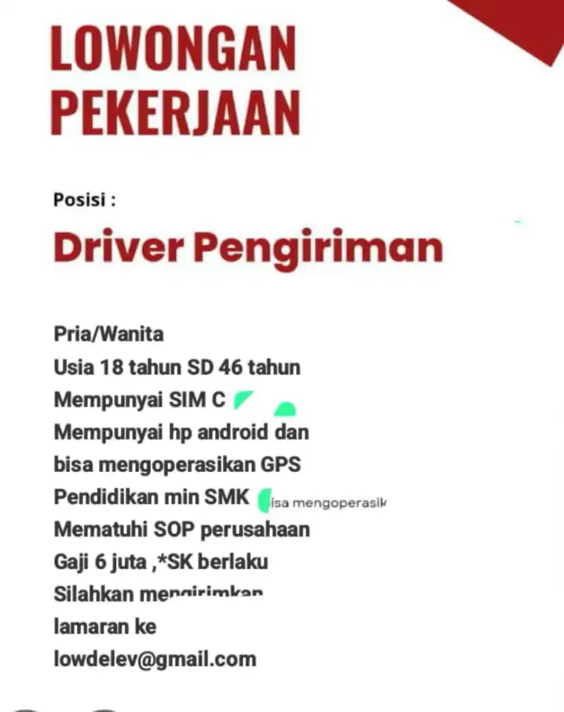 Loker Driver Pengiriman