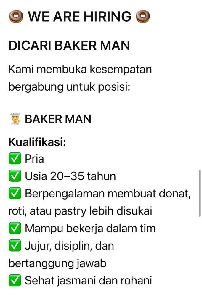 Di cari bakerman pengalaman