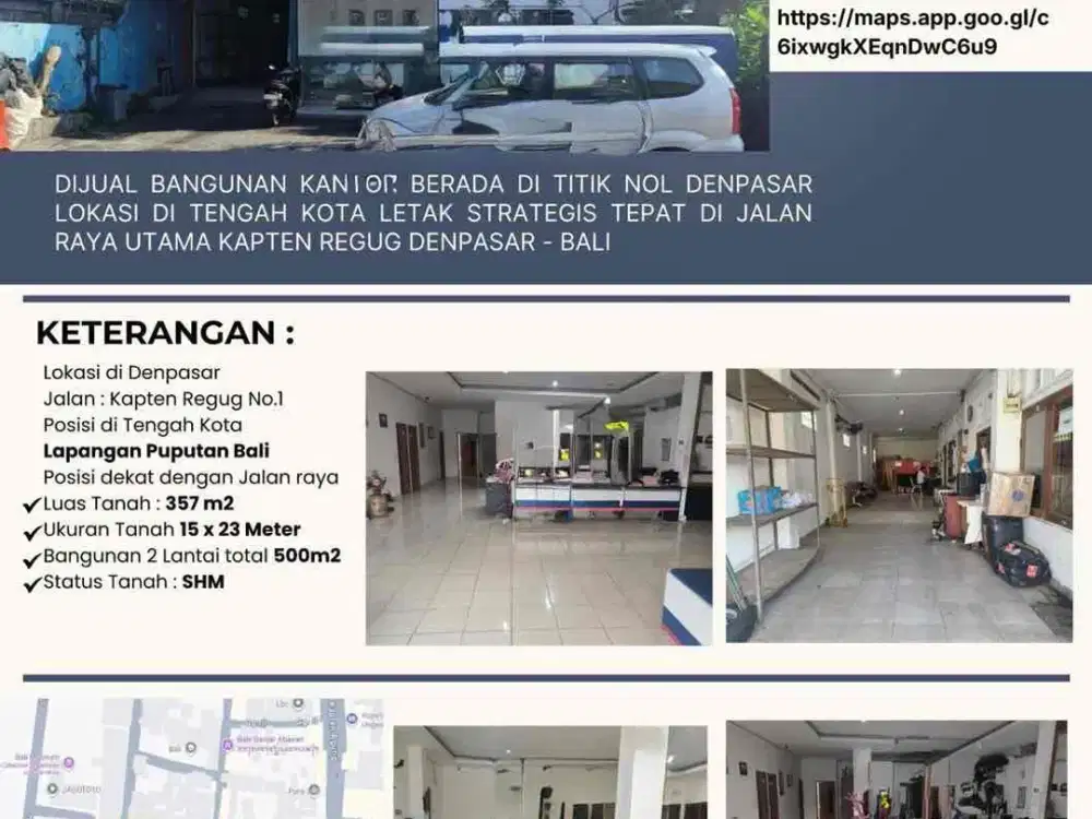 Dijual Bangunan Kantor 2 Lantai dekat Lapangan Puputan