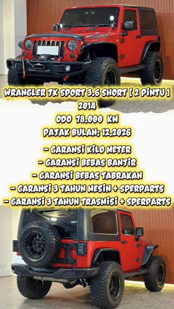 [ 3 YEAR WARRANTY ] WRANGLER JK SPORT  3.6 SHORT [ 2 PINTU ] AT 2014