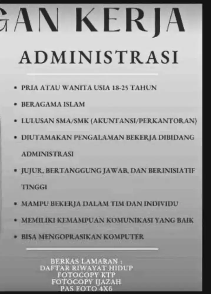 Loker admin khusus wanita