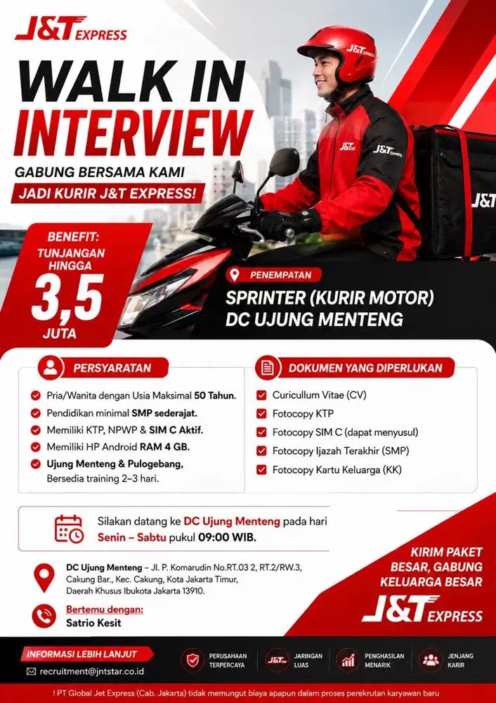 Loker Kurir J&T Express Jakarta Timur | Walk In Interview