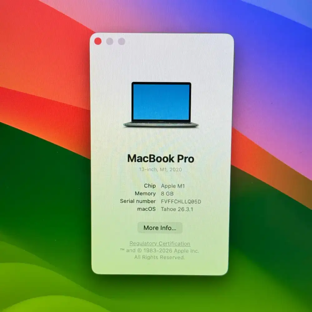 Macbook Pro M1 Ram 8 Ssd 256 Layar 13 inch Space Grey Full set