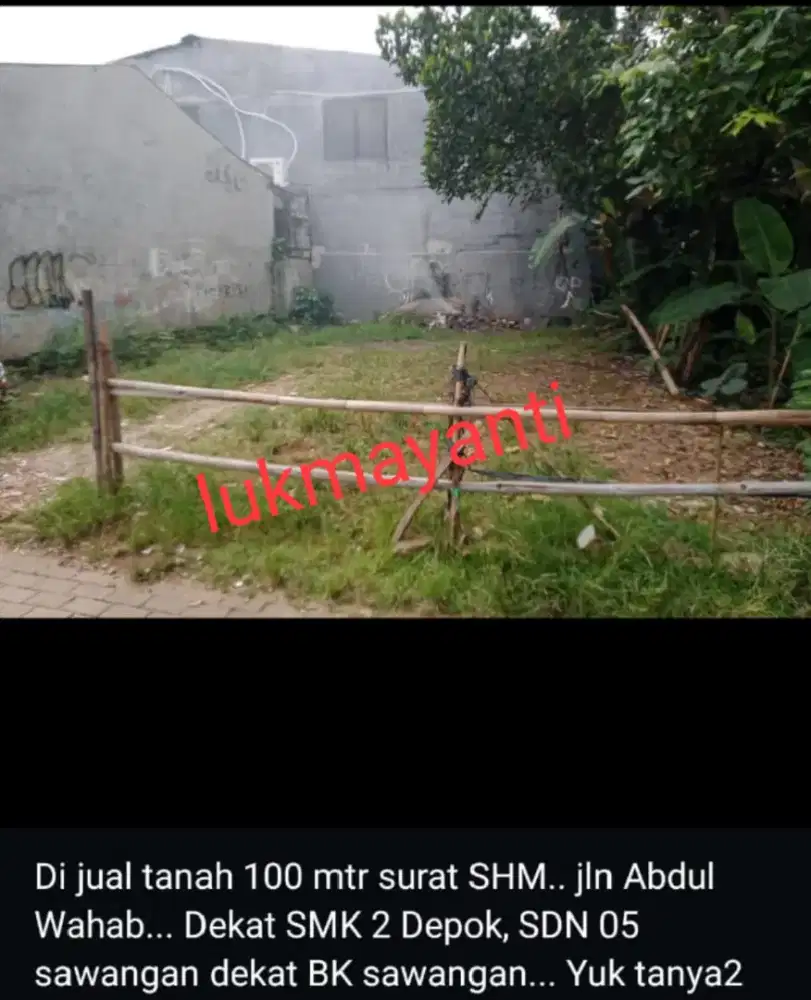Dijual tanah 100m  Abdul wahab dekat bakti karya