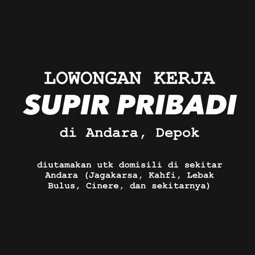 Lowongan Driver / Supir Pribadi di Andara