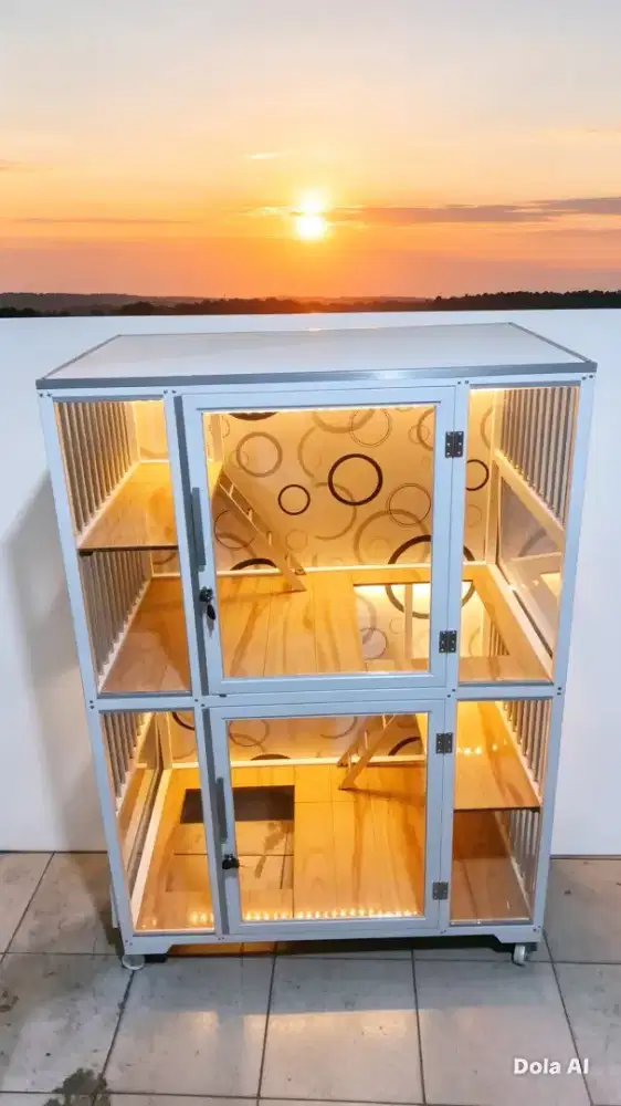 Kandang Kucing 2 Pintu Lebih Besar + Lampu LED