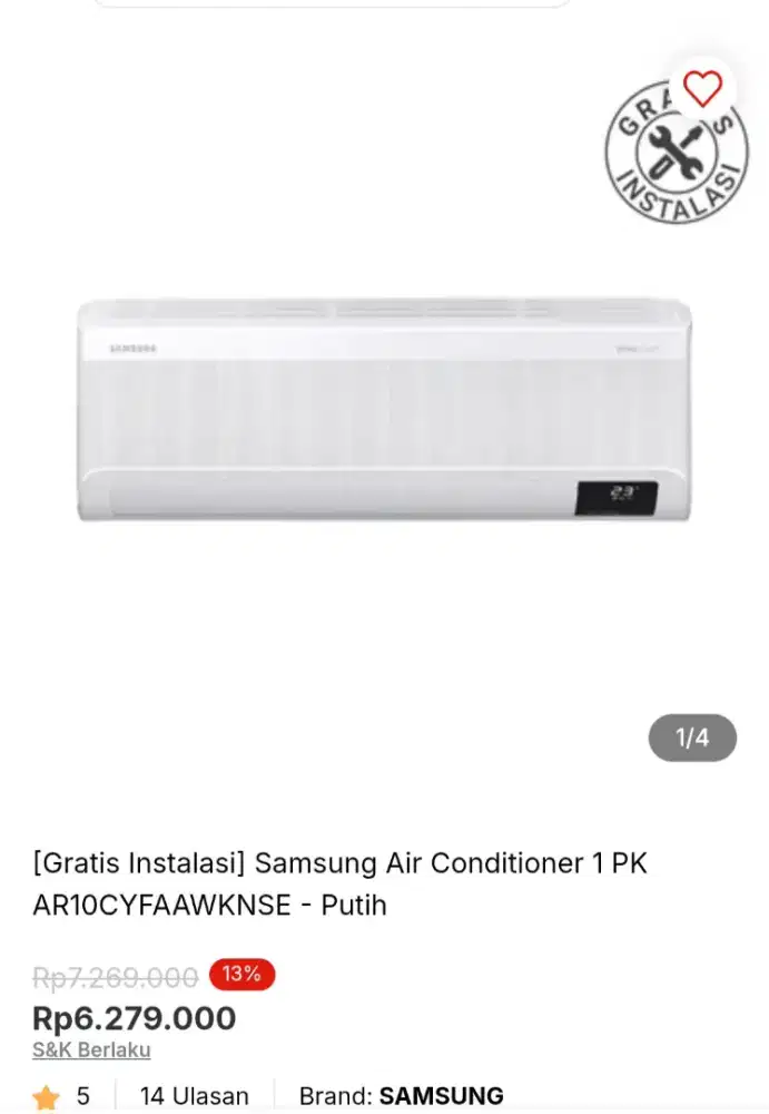 [Gratis Instalasi] Samsung Air Conditioner 1 PK