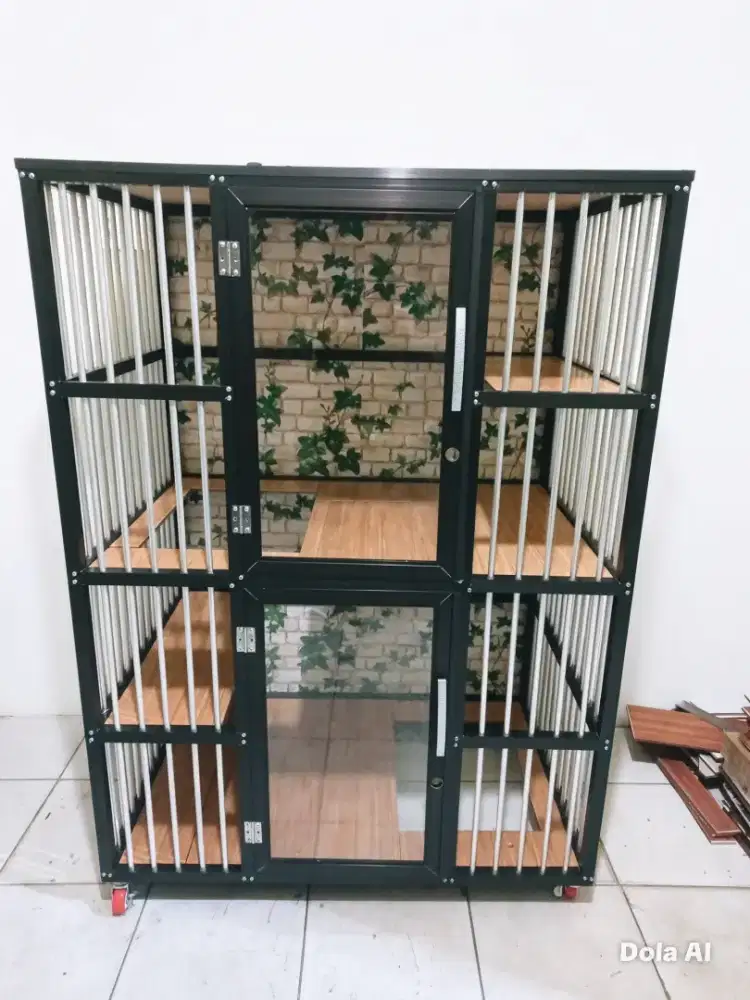Kandang Kucing 2 Pintu Tingkat Hitam Alumunium
