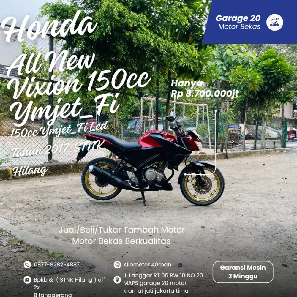 Yamaha Vixion New 150cv Ymjet_Fi Tahun 2017 Pajak Off STNK Hilang