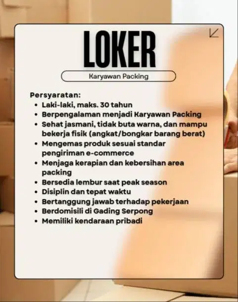 LOKER PRIA PACKING GADING SERPONG