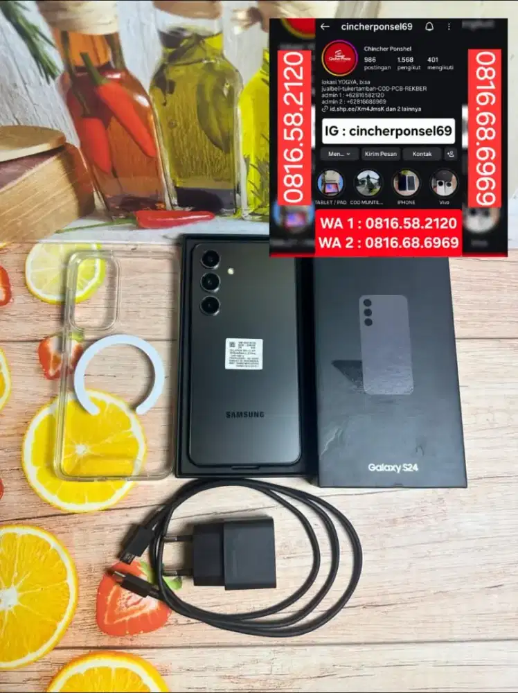 Jual hp Samsung S24 5gb8/256 grns resmi LIKENEW istimewa free adaptor