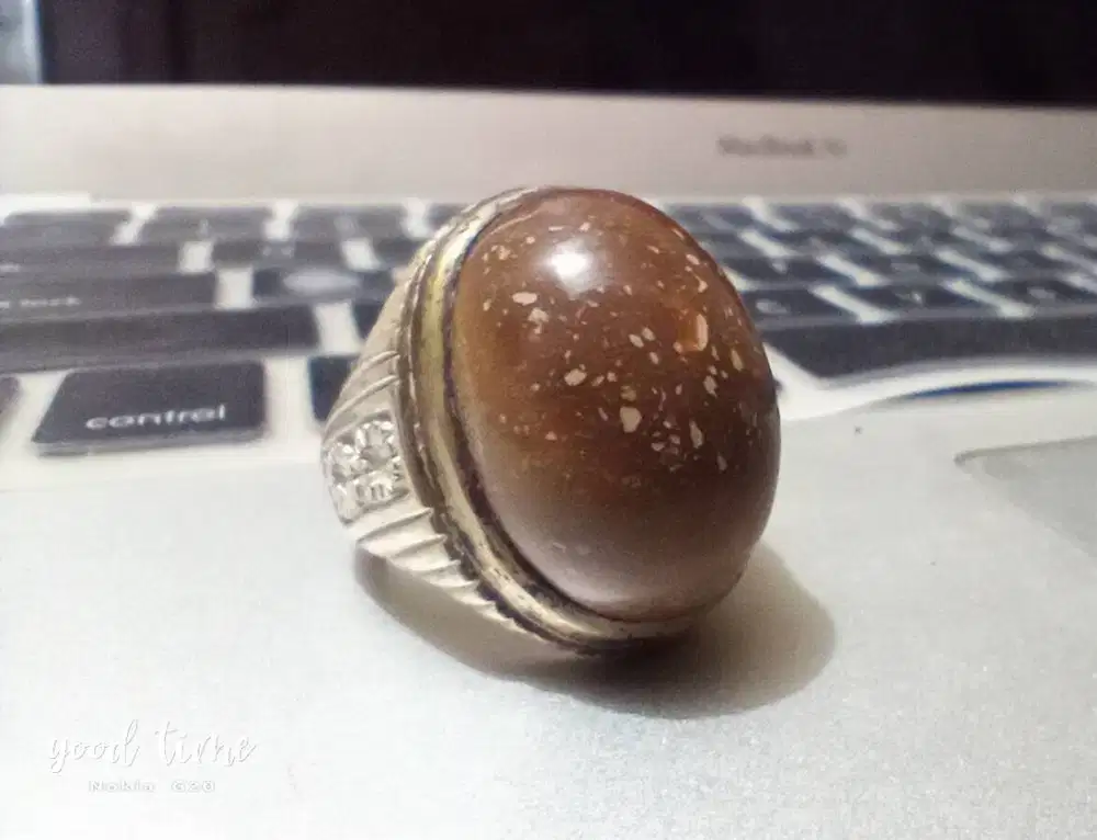 Cincin Batu Alam Jasper Coklat Totol Putih
