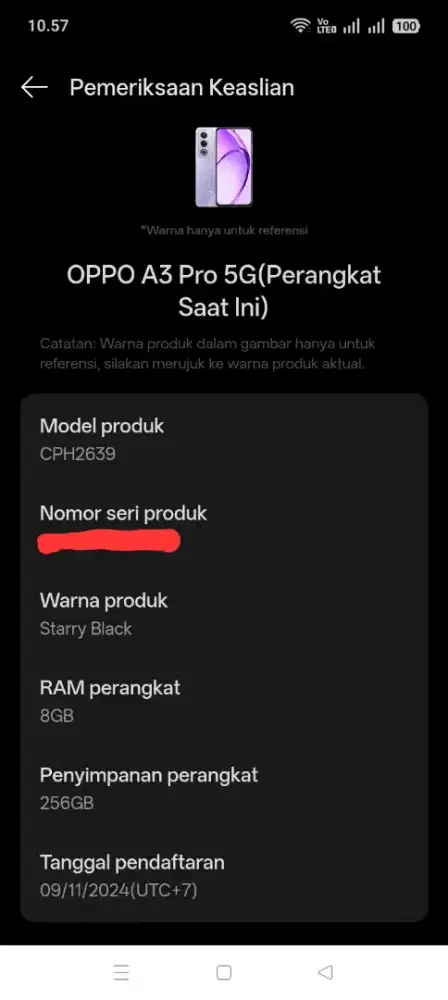 Oppo A3 Pro 5G 8+8/256 Fullset Eks Garansi Resmi