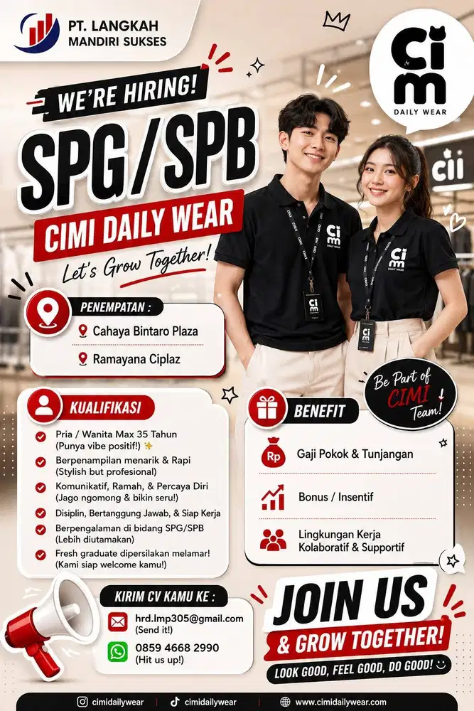 DI BUTUHKAN SPG/B CAHAYA BINTARO PLAZA