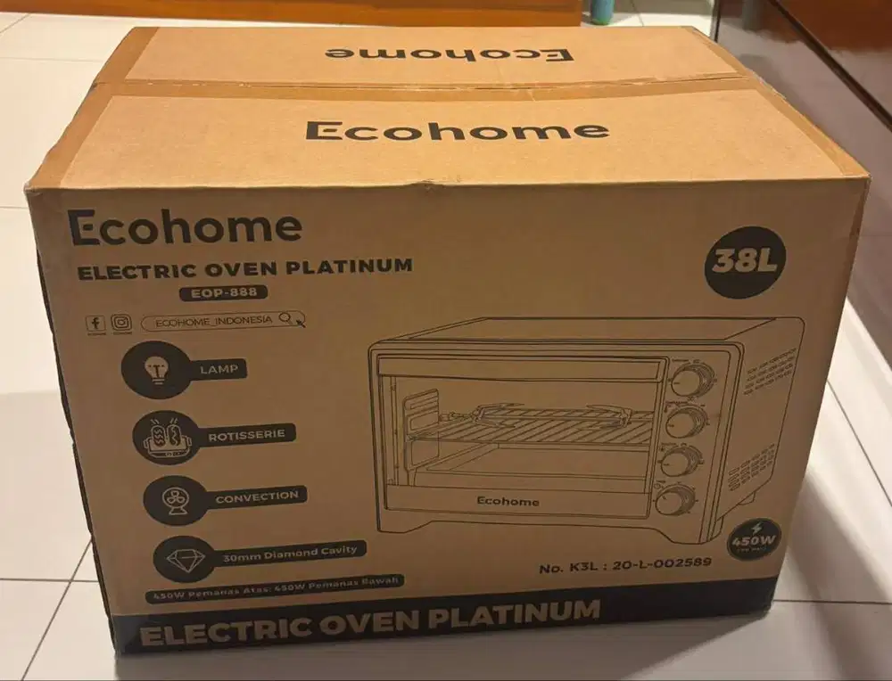 215 ECOHOME Oven Platinum Series EOP888 38L Capacity Low Watt with Air