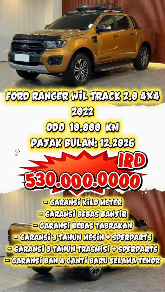 [ ODO 10.000 KM ] FORD RANGER WIL TRACK 2.0 4X4 AT 2022 SIAP PAKAI