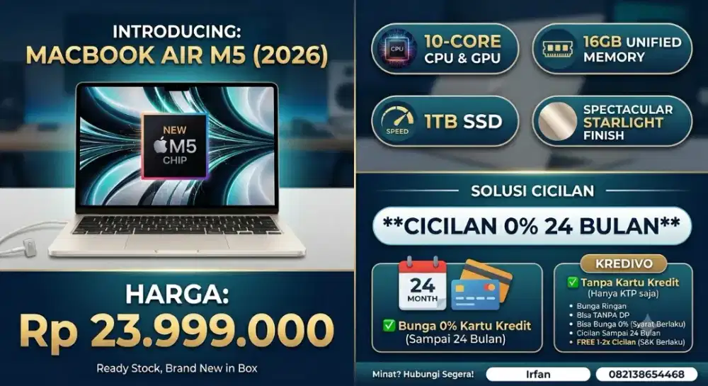 Apple Macbook Air 13 M5 (2026) 16GB/1TB Starlight - Bisa Cicilan 0%