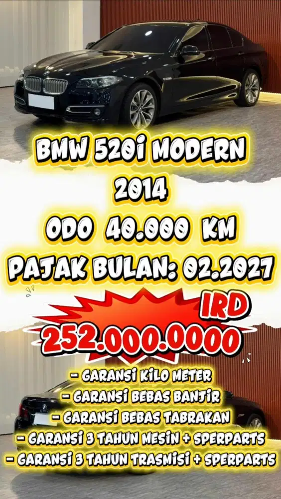 [ 3 YEAR WARRANTY ] BMW 520i MODERN 2.0 AT 2014 SIAP LANGSUNG PAKAI