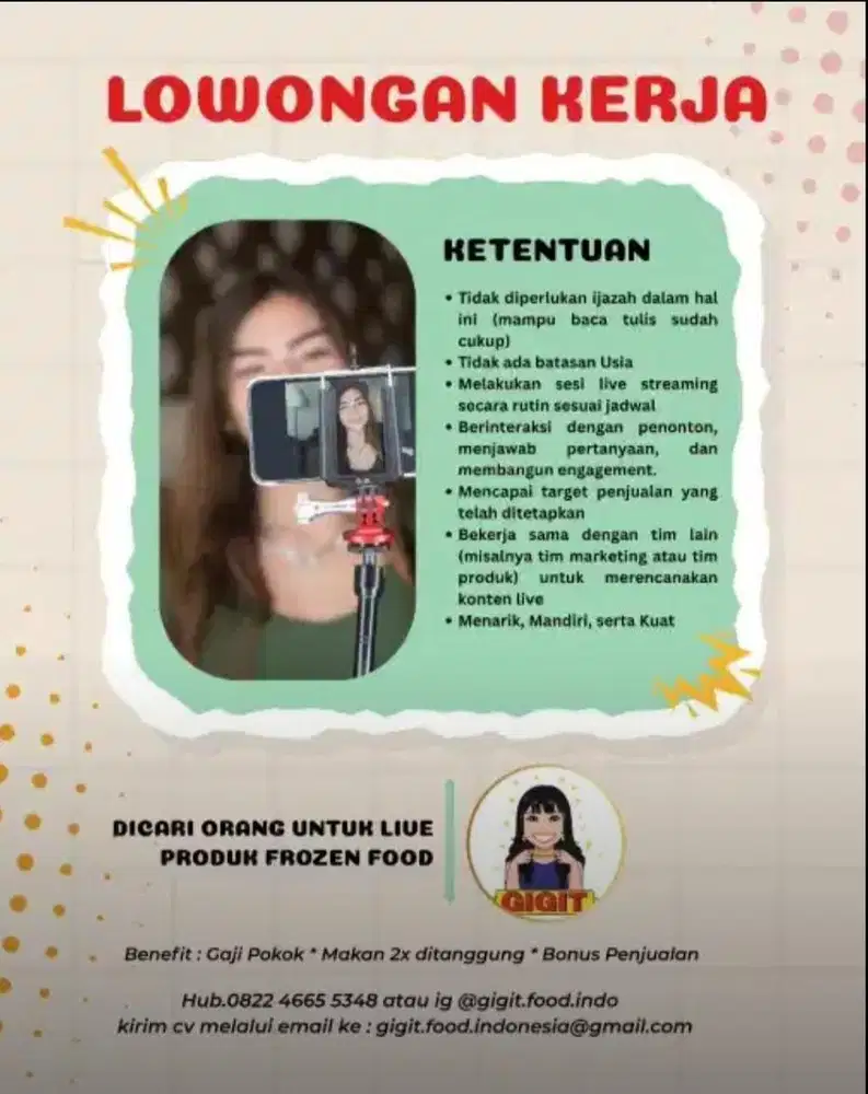 Dibutuhkan segera Hostlive Berpengalaman