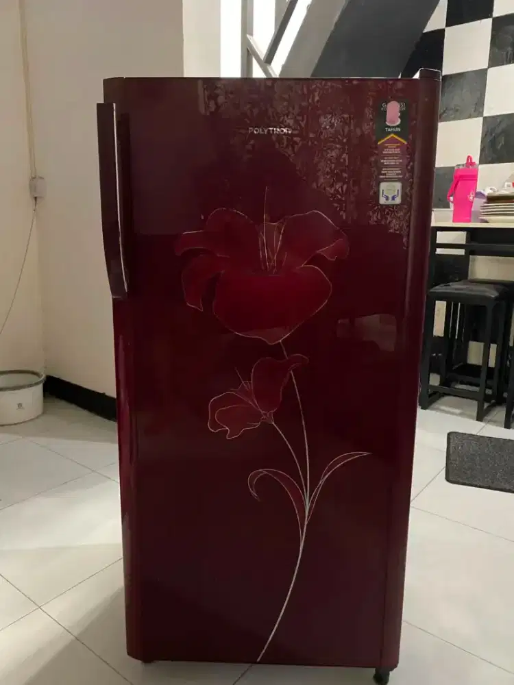 Kulkas 1 Pintu Polytron Belleza Maroon Motif Bunga