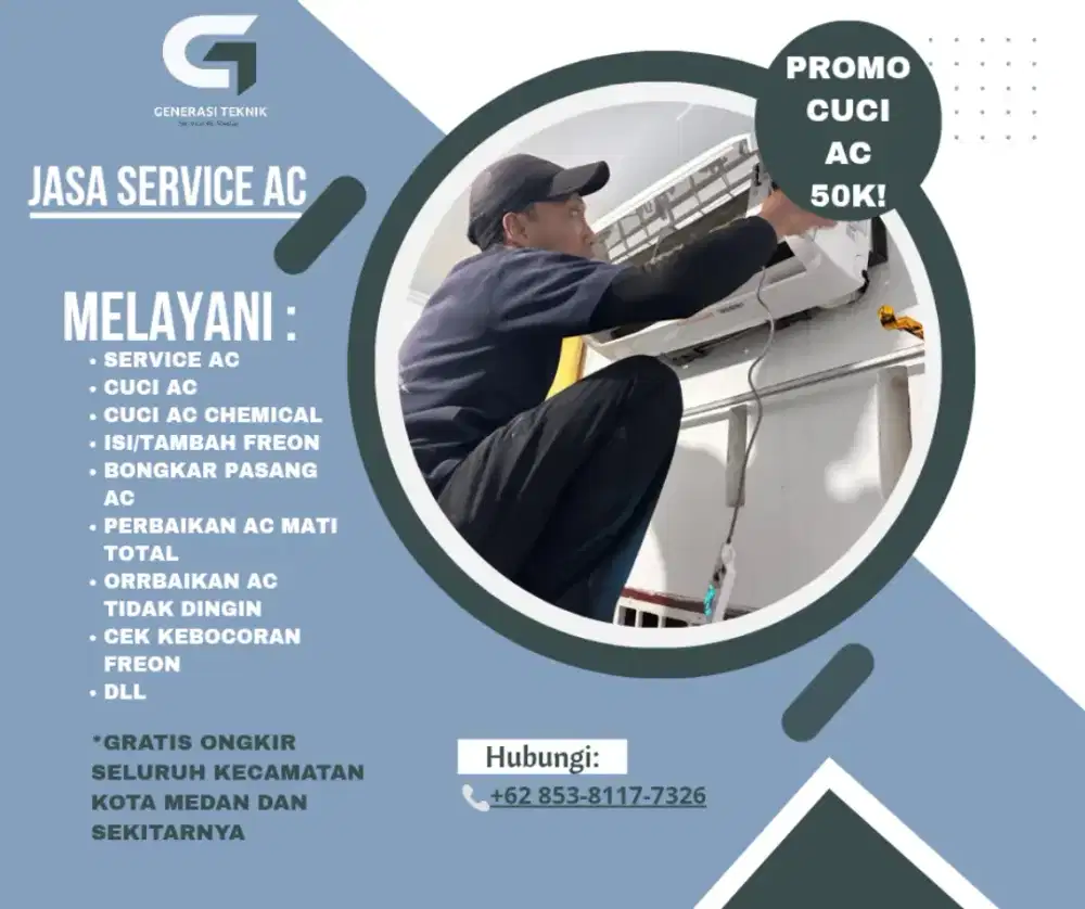 SERVICE AC BERGARANSI 2 BULAN FREE ONGKIR