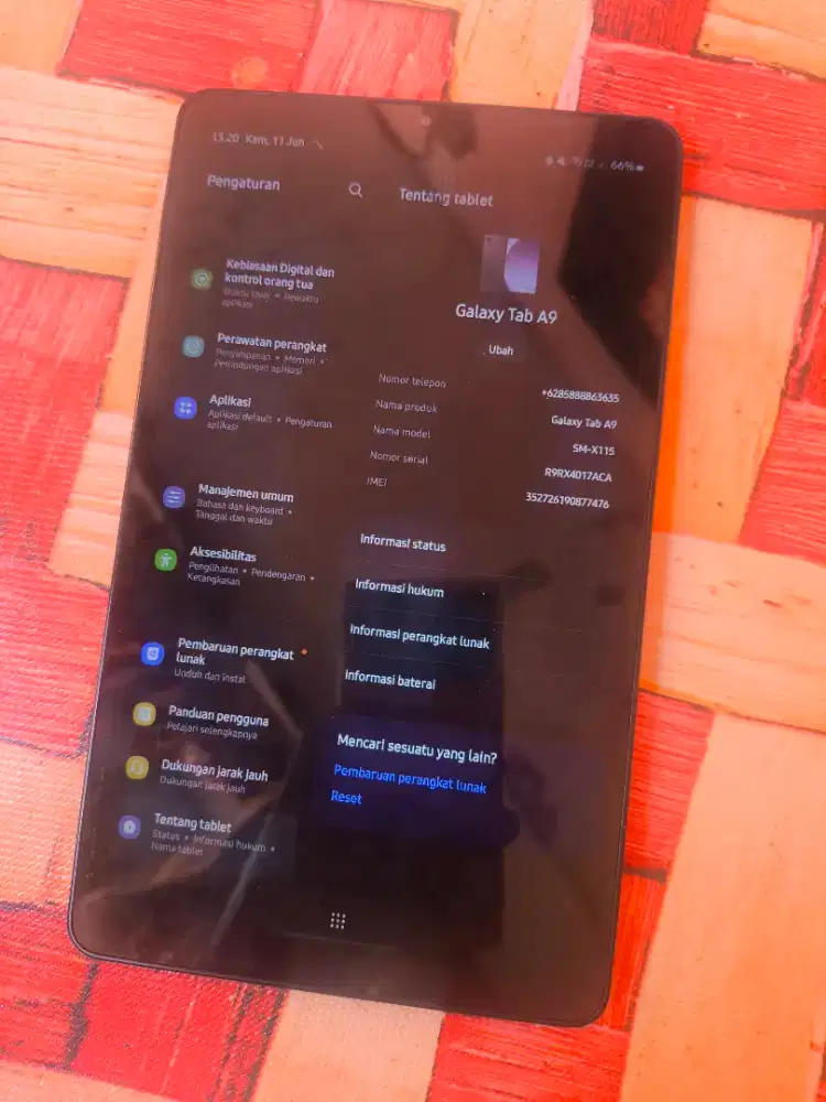 Tablet samsung a9 kartu+wifi mulus pisan