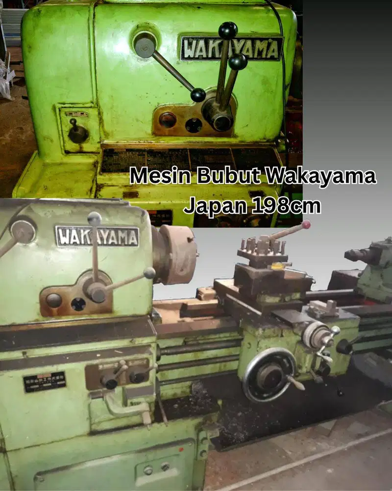 Mesin bubut merk Wakayama, ex. Jepang.. panjang bidang kerja 198cm