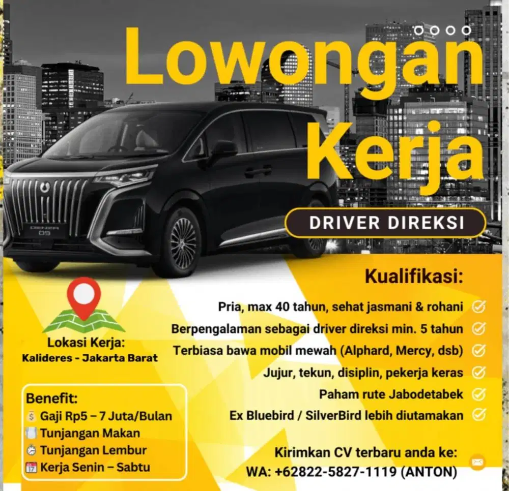 Lowongan Kerja - Driver Direksi (Kalideres - Jakarta Barat)