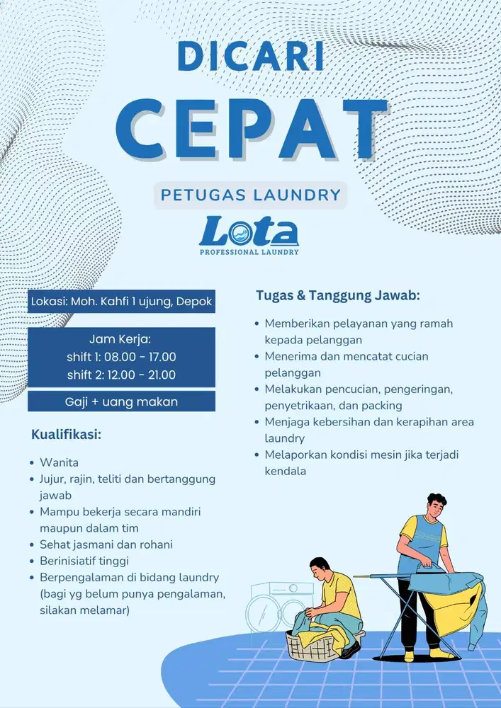 LOWONGAN KERJA KRU LAUNDRY