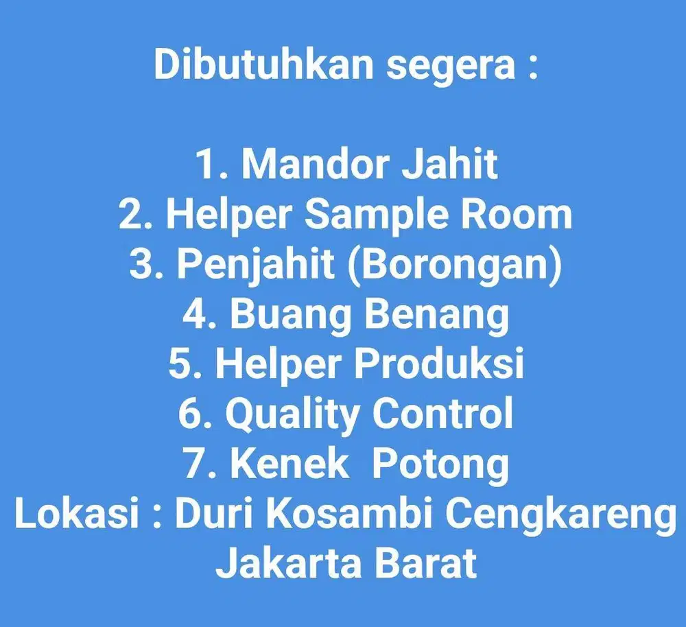 Lowongan Kerja Garment