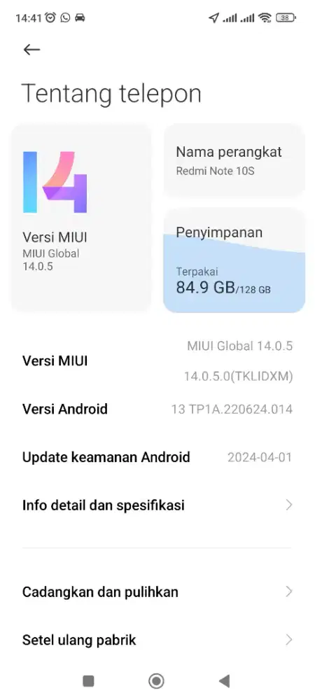 Resmi note 10s ram 128