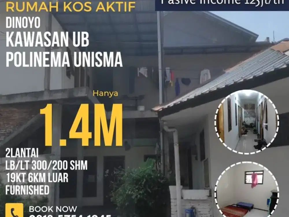 Dijual kos putra aktif 19KT dinoyo Unisma dekat polinema UB Unisma 1,4M