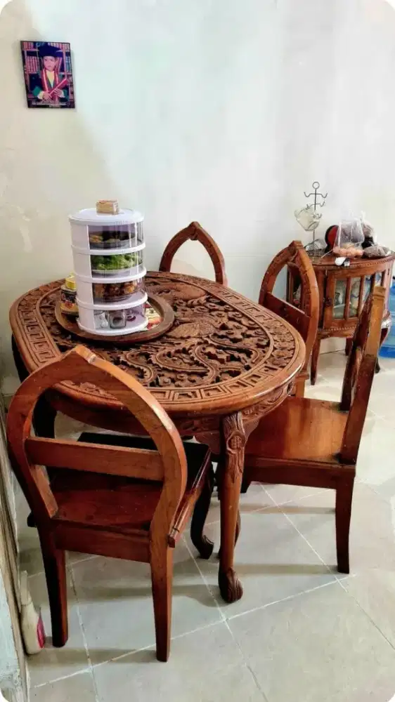 MEJA MAKAN KAYU JATI MEWAH ASLI KOKOK 6 KURSI