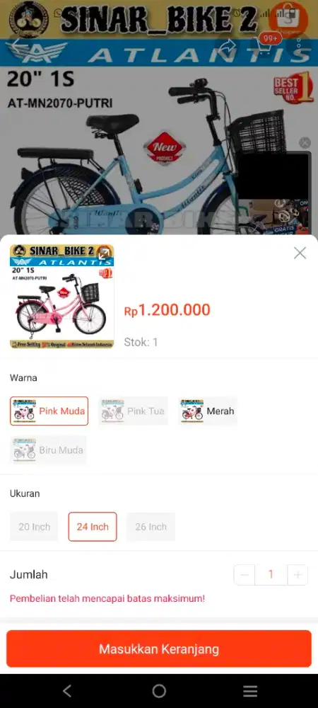 Sepeda Atlantis ukuran 24 inch