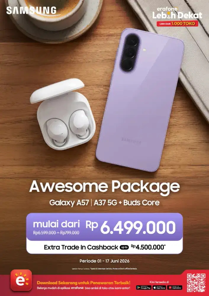 Promo terbatas beli samsung A37 free buds core, cicilan 0^% pake cc