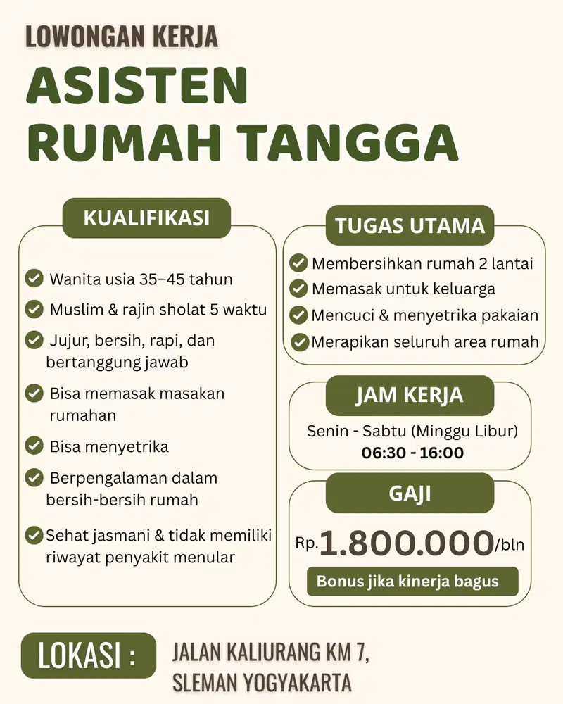 ASISTEN RUMAH TANGGA WANITA