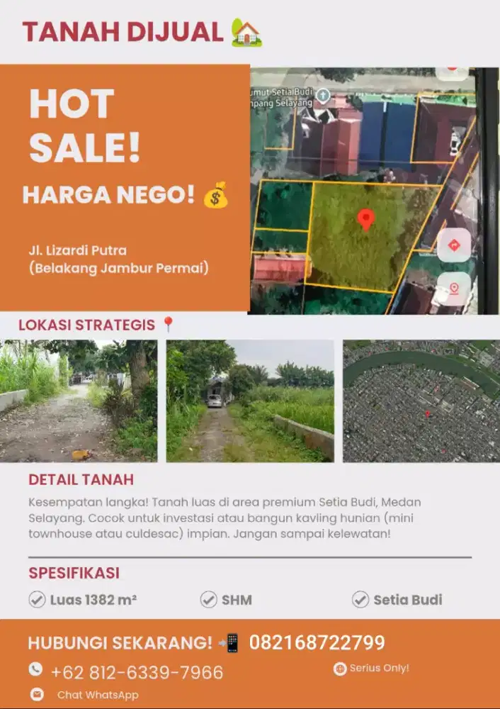 DiJual sebidang tanah LT= 1.387 m² Jl. Setia Budi Simp Selayang Medan.