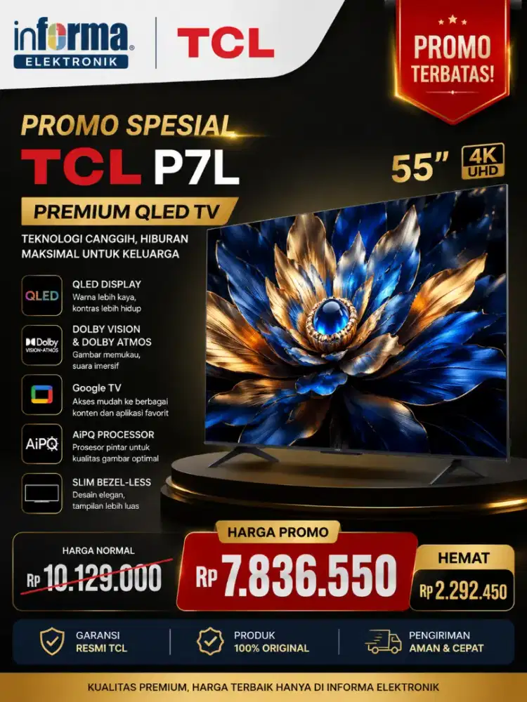 TCL 55P7L/P7L Premium QLED 4K UHD Smart Google TV 55 Inch