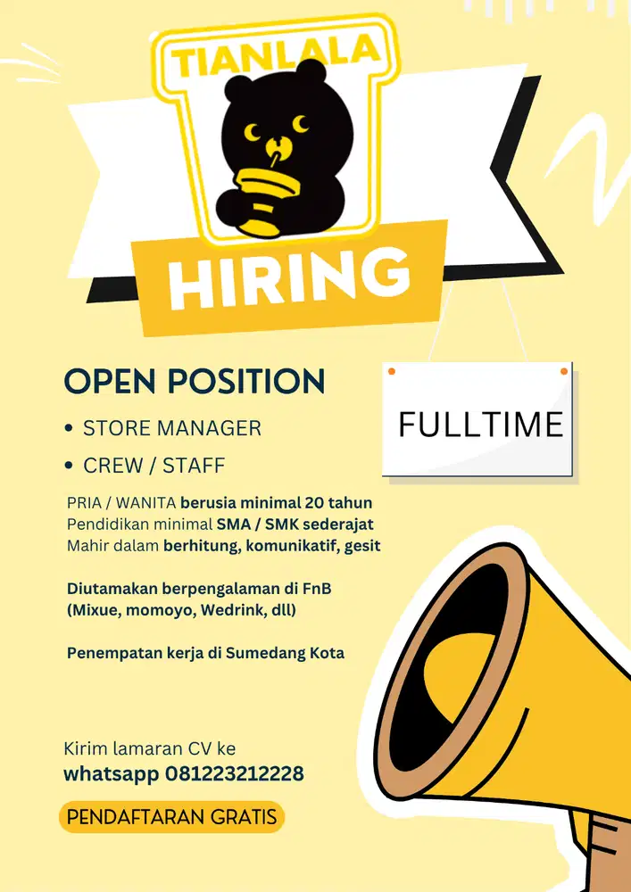 LOWONGAN KERJA TIANLALA SUMEDANG KOTA