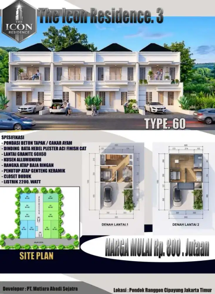Dijual rumah 2 lantai lokasi strategis ,bebas banjir