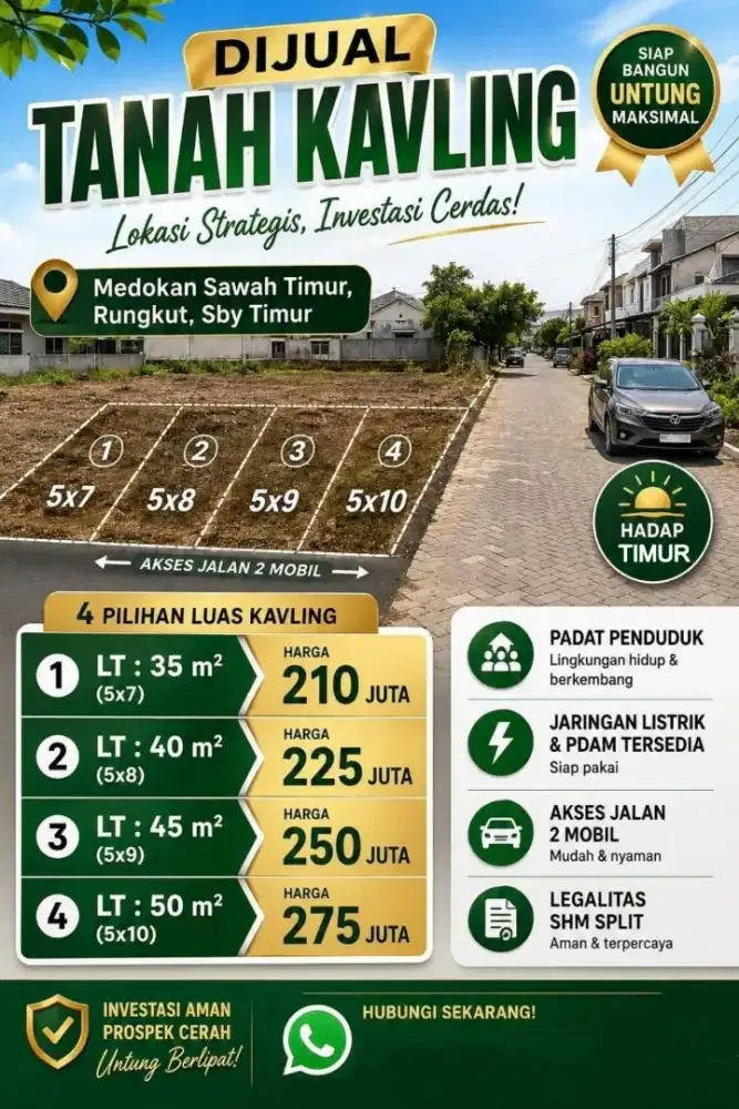 200jt an‼️Tanah Murah Siap Bangun Medokan Sawah Timur Rungkut Surabaya