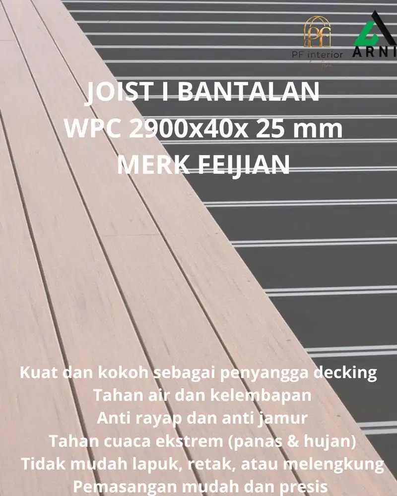 Joist Bantalan WPC Feijian 2900x40x25mm I Kuat, Anti Rayap I Tahan Cua