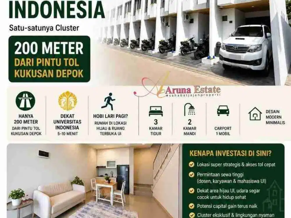 Rumah terdekat ke gerbang  tol Kukusan 3, kota Depok. Cocok utk disewakan