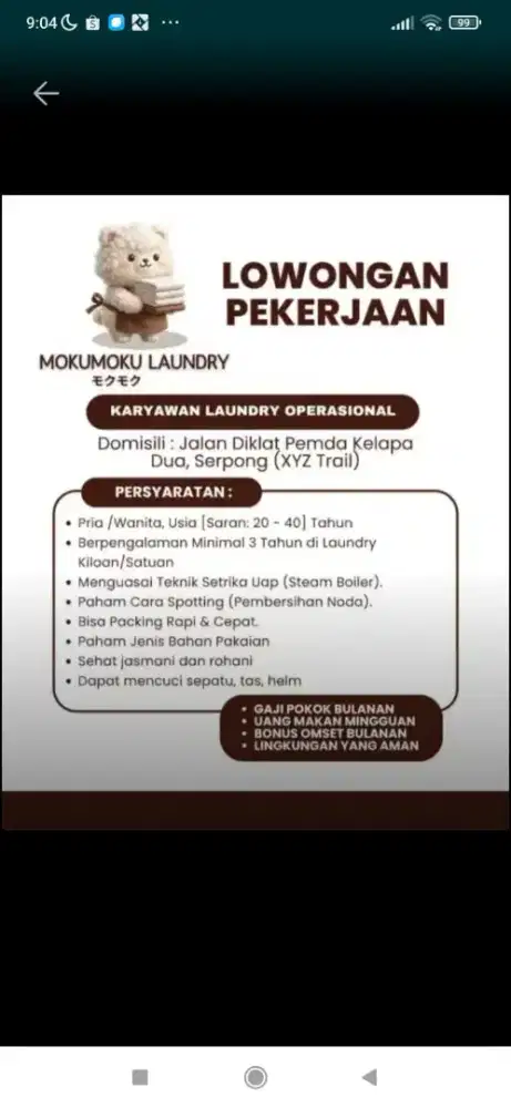 Lowongan pekerjaan untuk laundry