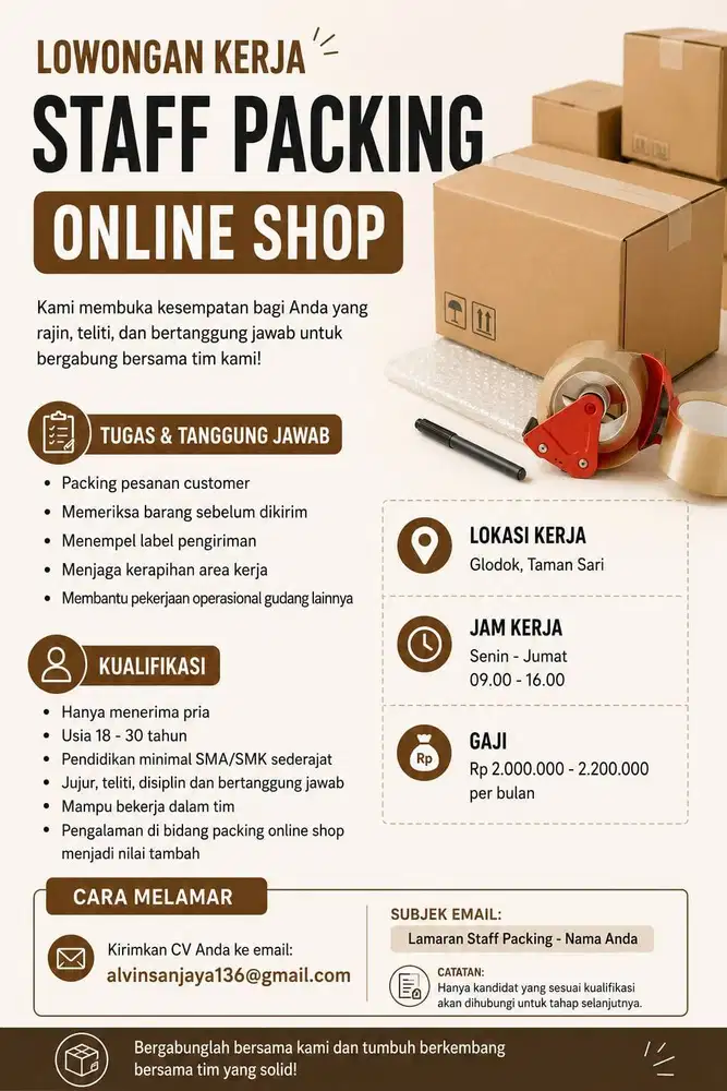 Lowongan Bagian Packing Online Shop