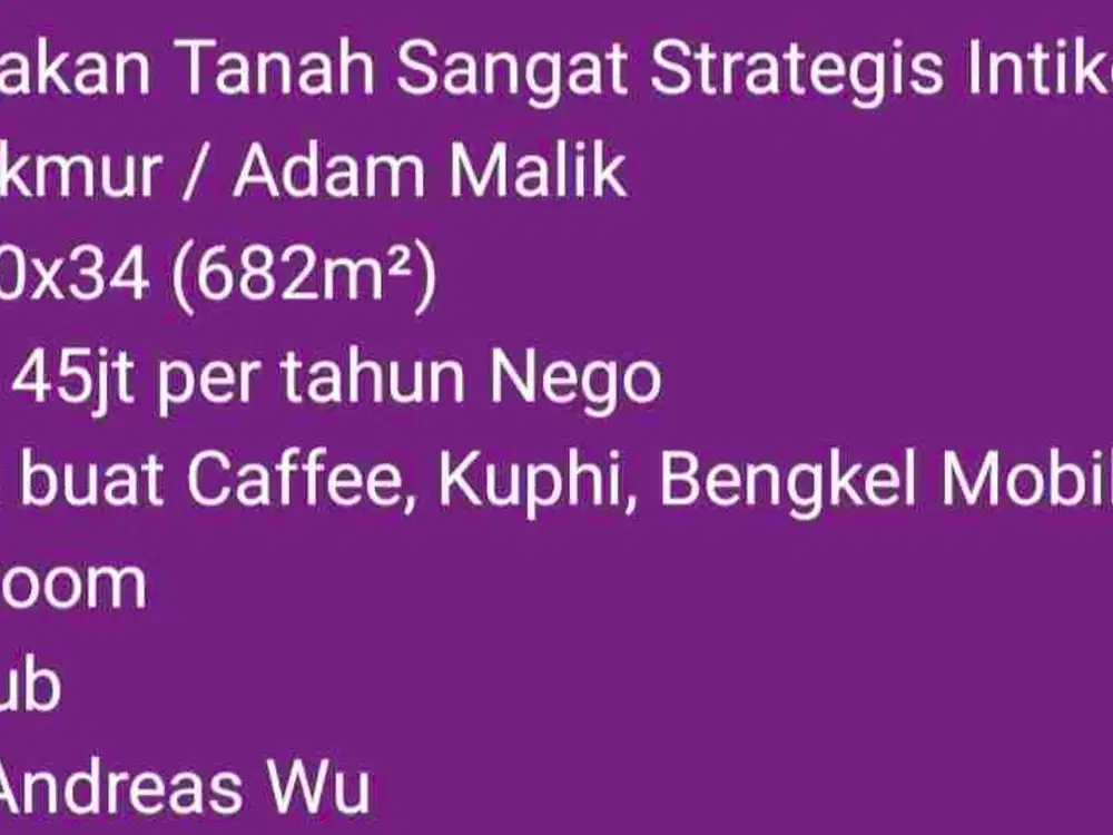 Disewakan Tanah Jl. Makmur / Adam Malik Luas 680m²